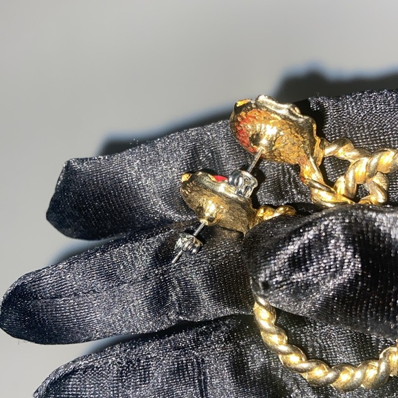 Gold and Red Twisted Hoop Earrings - Picture 4 of 4